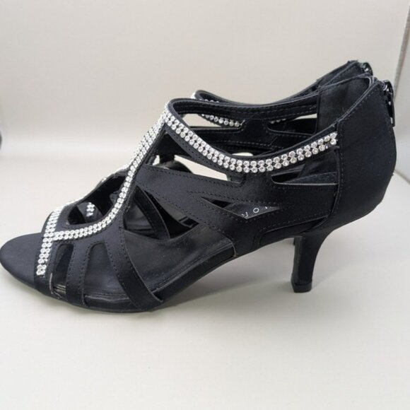 Metaphor Black Strappy Heels Rhinestones Zip Back Heels Womens Size 9 Medium - Picture 4 of 9